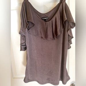 Express dark grey ruffled cold shoulder top